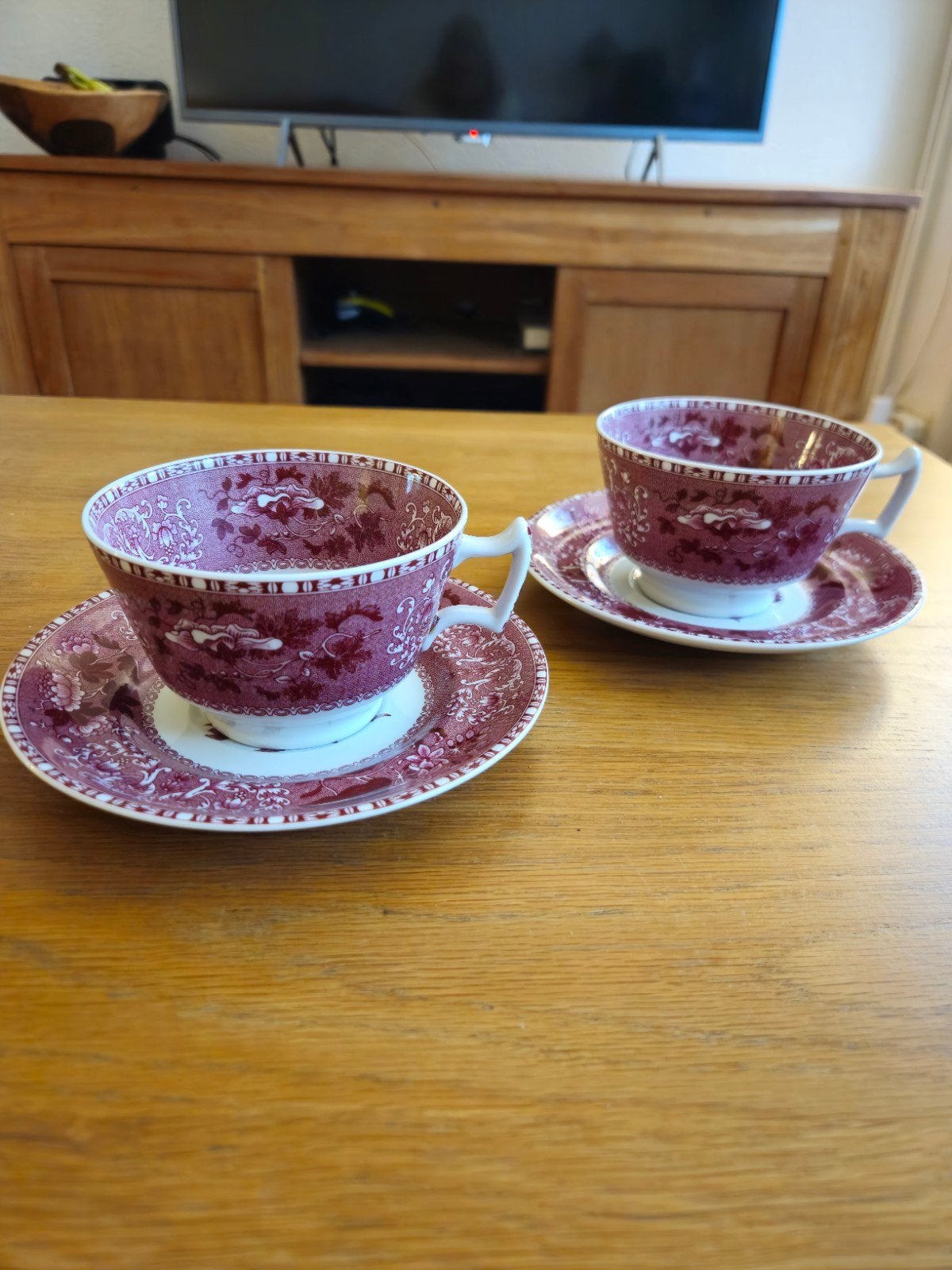 2 grote kop en schotels Spode Pink Camilla, Ophalen of Verzenden