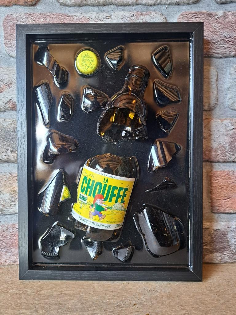 La chouffe flesje verwerkt in een lijst met Epoxy, Ophalen of Verzenden