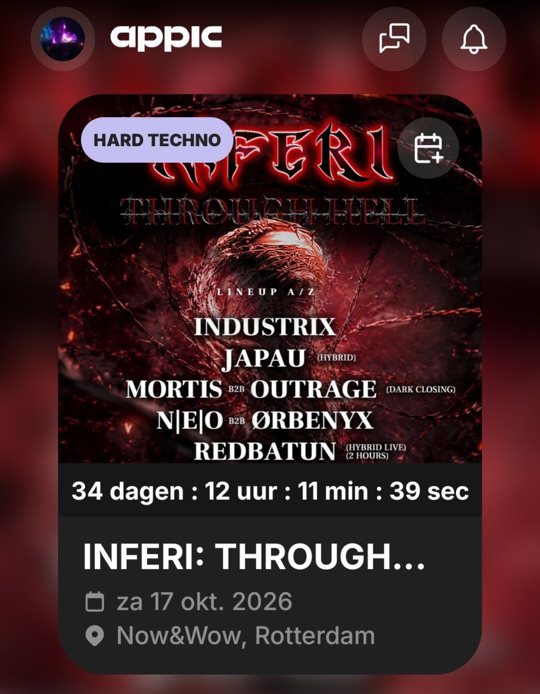 Inferi techno feest, Tickets en Kaartjes, Twee personen, Oktober