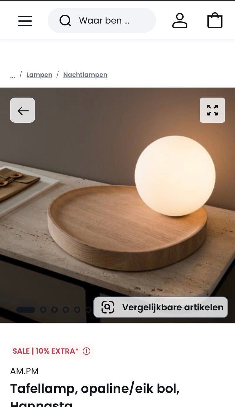 AM.PM Tafellamp, opaline/eik bol, Hannasta, Met schakelaar, Overige merken, Wit, Ophalen of Verzenden