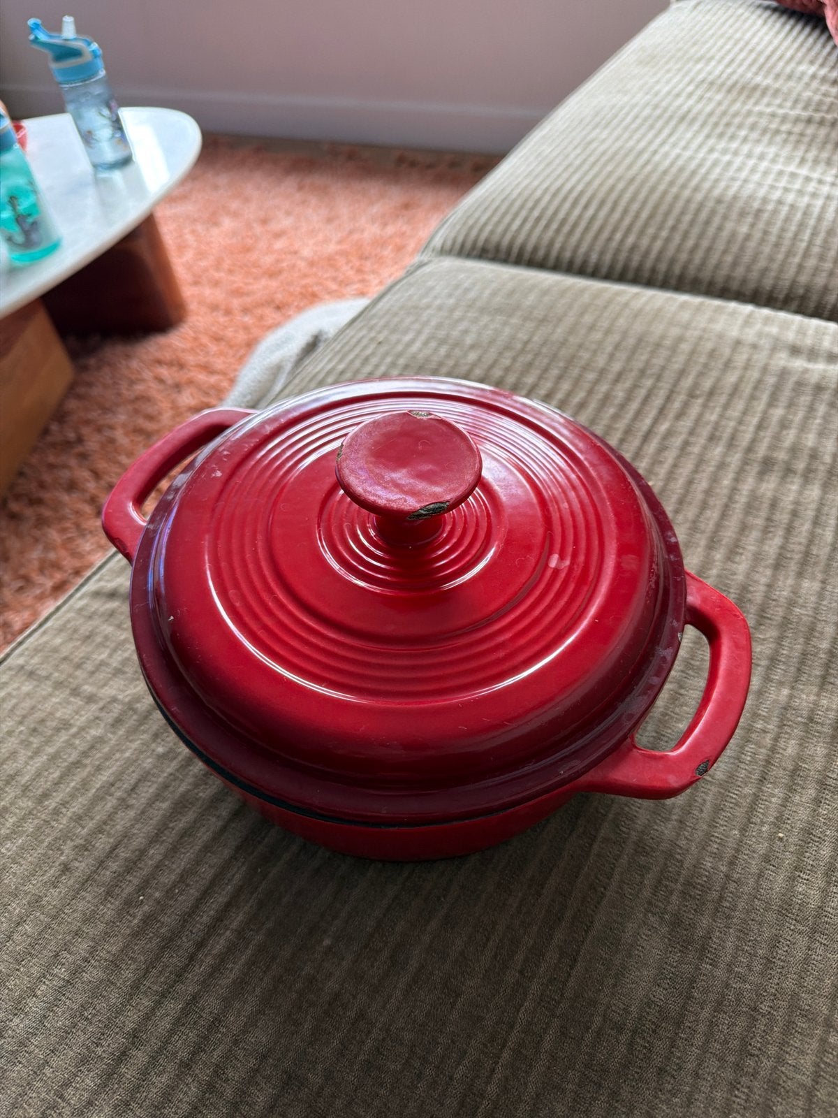 Rode gietijzeren braadpan met deksel, Gebruikt, Met deksel, Ophalen of Verzenden, Braadpan
