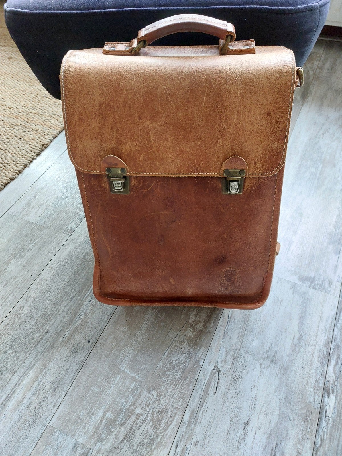 Micmac leren laptop/ rugzak/schoudertas, Overige merken, Gebruikt, 25 tot 40 cm, Ophalen of Verzenden
