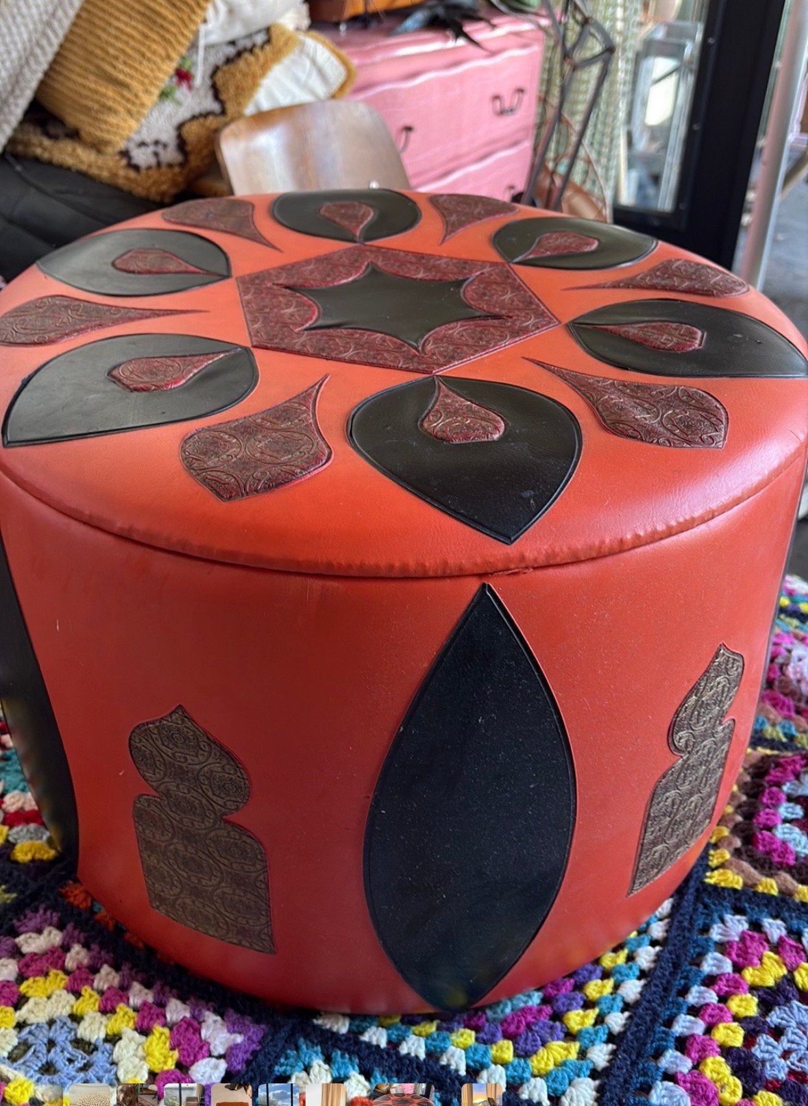 Gave retro poef Iran Marokkaans, Ophalen, Gebruikt, Rond, Minder dan 50 cm