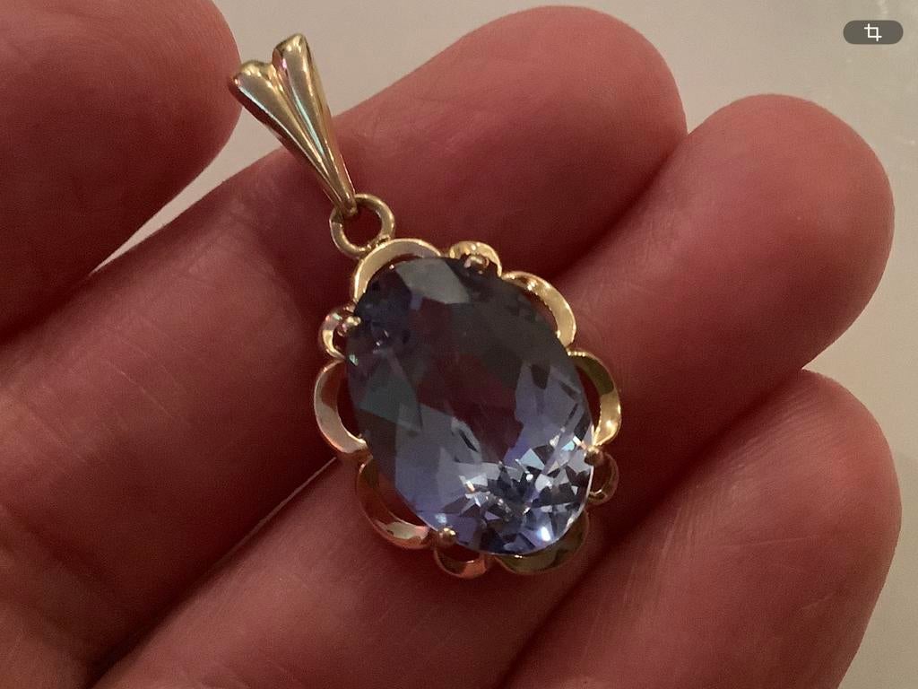 Antieke gouden Kettinghanger edelsteen Aquamarijn 14 k goud, Sieraden, Tassen en Uiterlijk, Overige voorstellingen, Verzenden