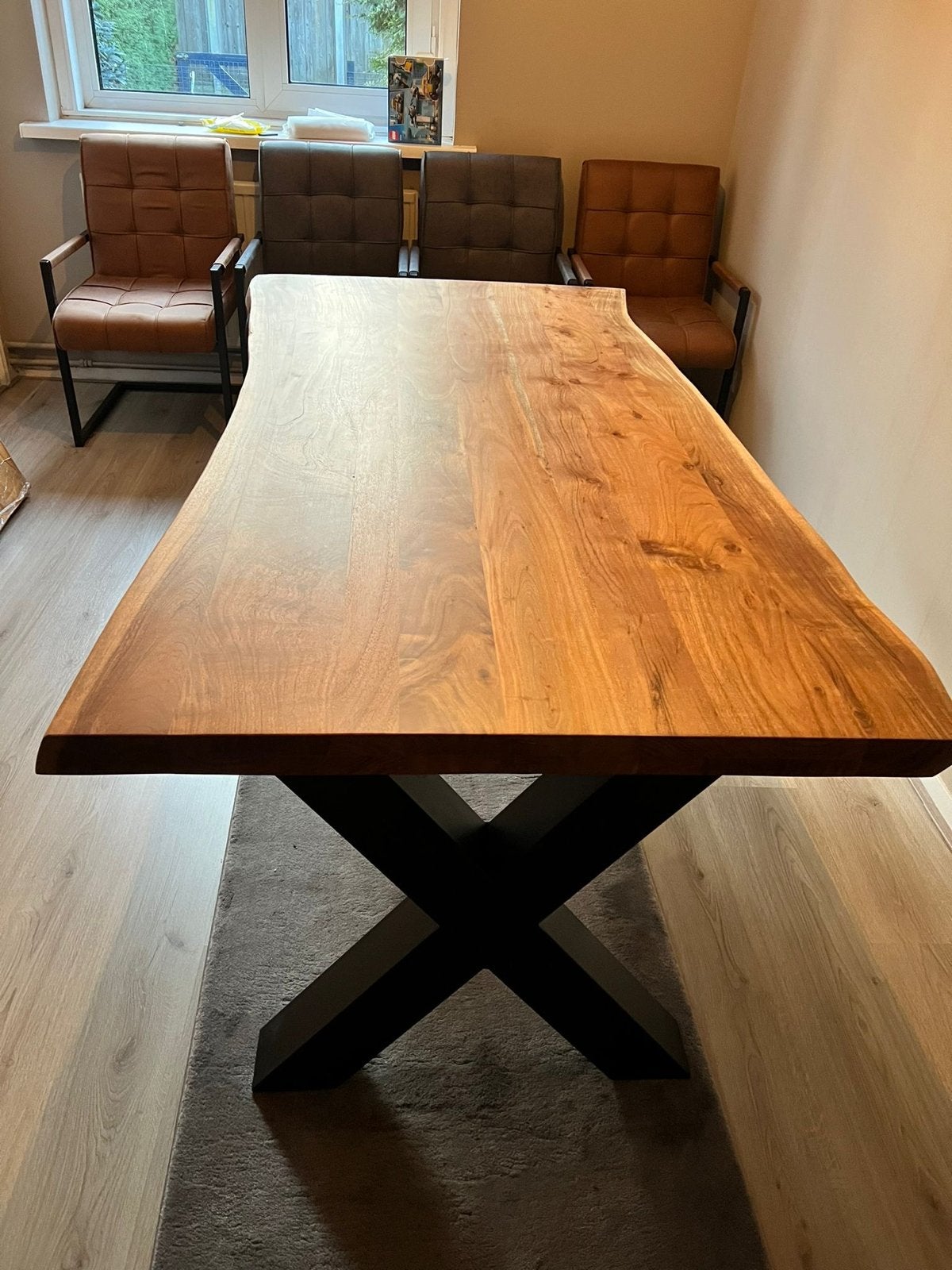 Eiken eettafel met vier stoelen, Huis en Inrichting, Ophalen, Gebruikt, Overige kleuren, Vier
