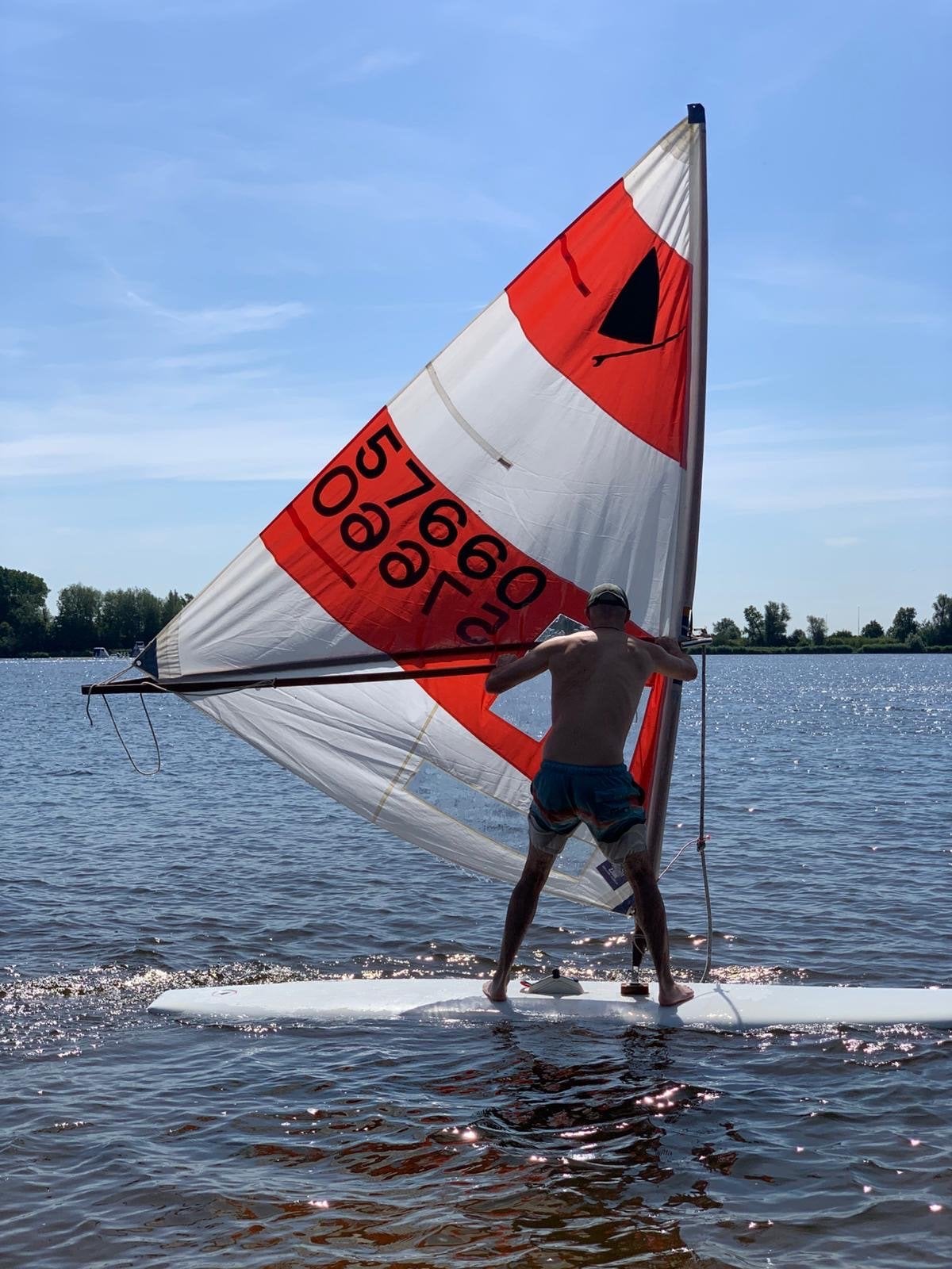 The OG. Originele windsurfer Ten cate, 250 tot 300 cm, Gebruikt, Met giek, 6.5 m² tot 8 m²