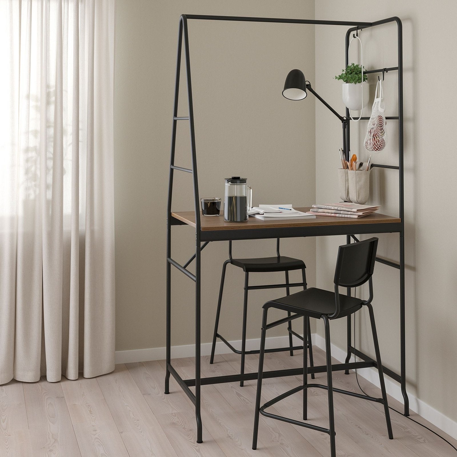 IKEA UTESPELARE Tafel bar bureau met 2 stoelen, Ophalen, Met voetsteun, Nieuw, 90 cm of meer