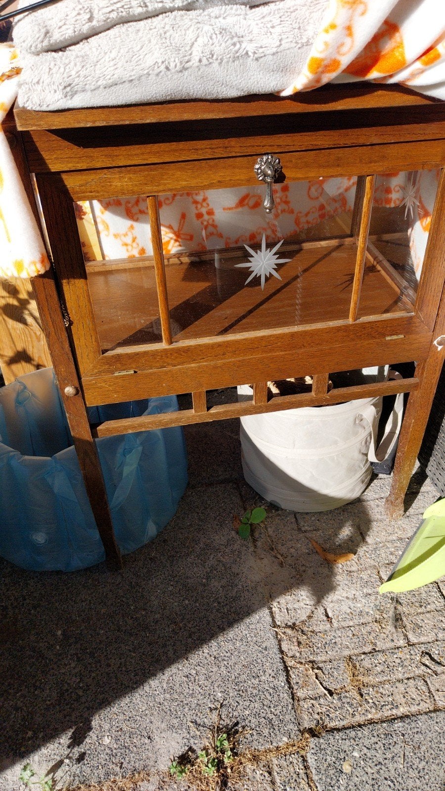Antieke houten theewagen met glazen vitrine, Ophalen of Verzenden