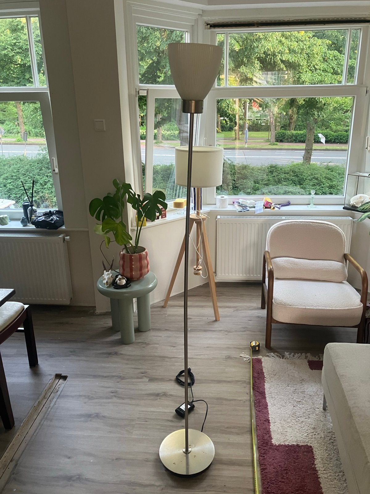Stijlvolle vloerlamp met glazen kap, Ophalen, Gebruikt, Glas, 150 tot 200 cm