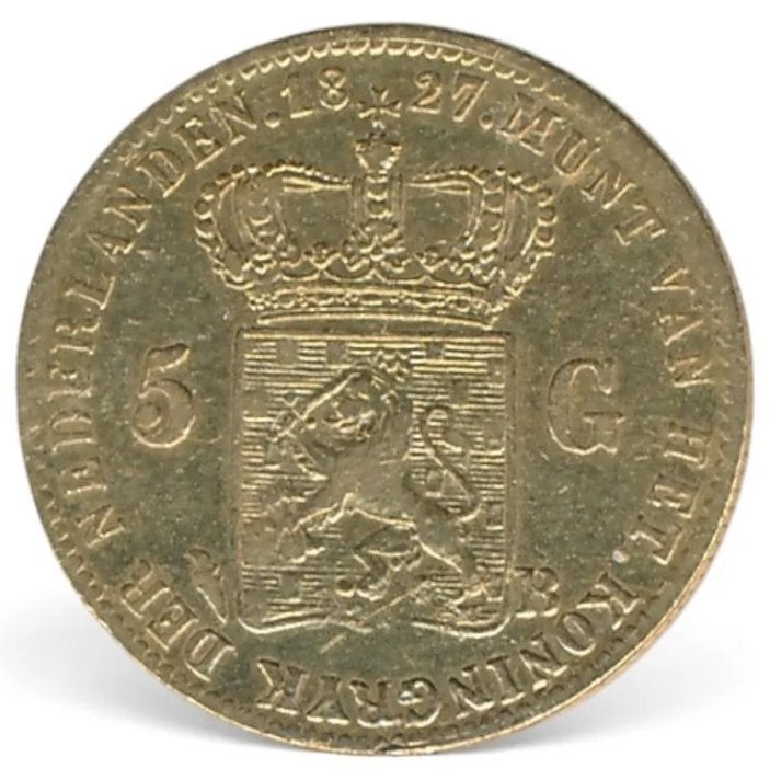 Nederland 5 Gulden 1827 Brussel Willem 1 (Fraai), Ophalen of Verzenden, Goud
