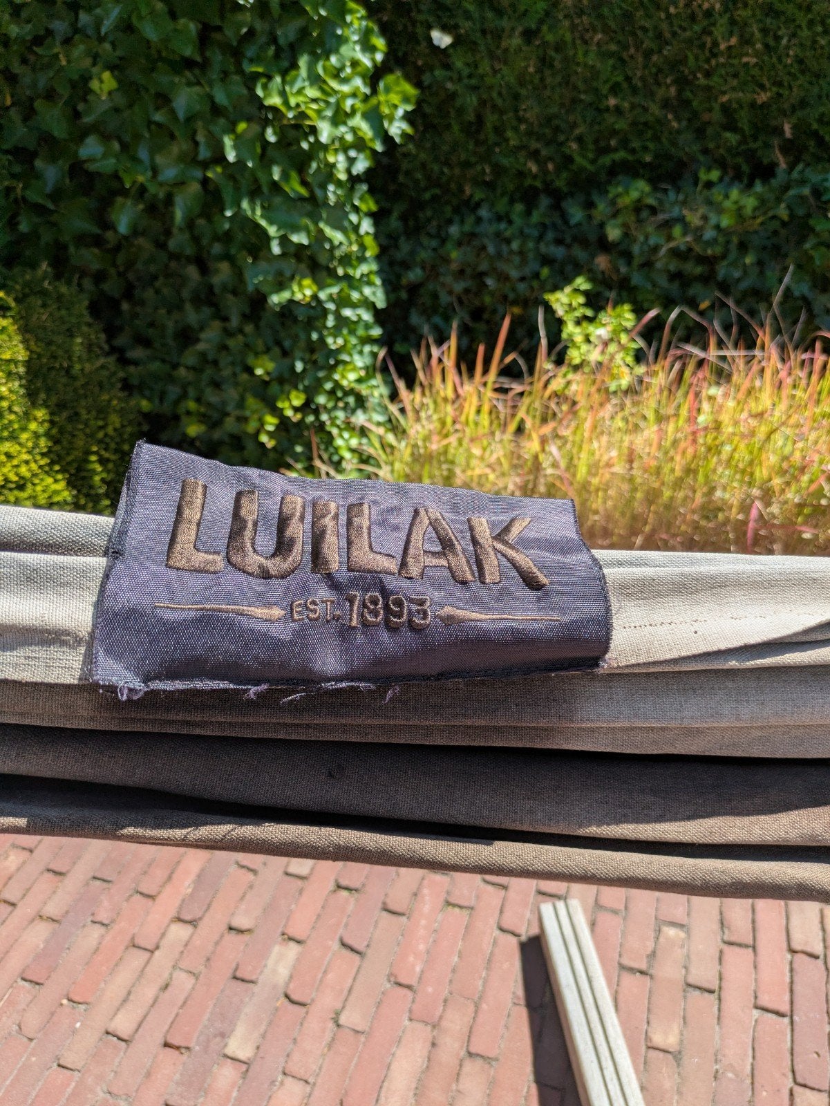 Luilak hangmat met hardhouten onderstel, Ophalen, Gebruikt, Meerpersoons, Met standaard
