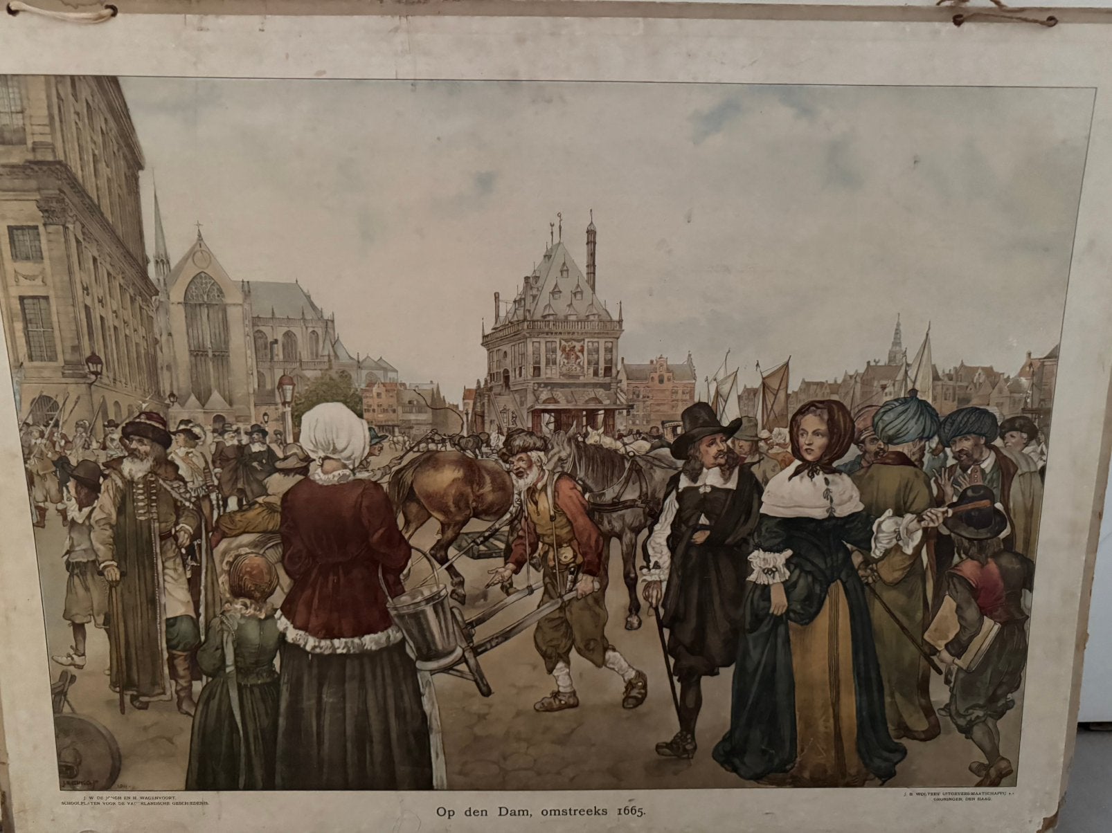 Vintage schoolplaat ‘Op den Dam’, Antiek en Kunst, Antiek | Schoolplaten, Ophalen, Geschiedenis