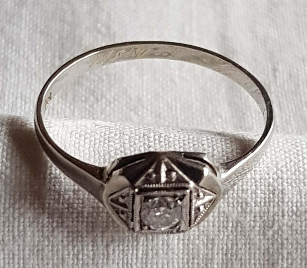 Ring 18 kt briljant - Art Deco., Ophalen of Verzenden, Goud, Ring, Met edelsteen