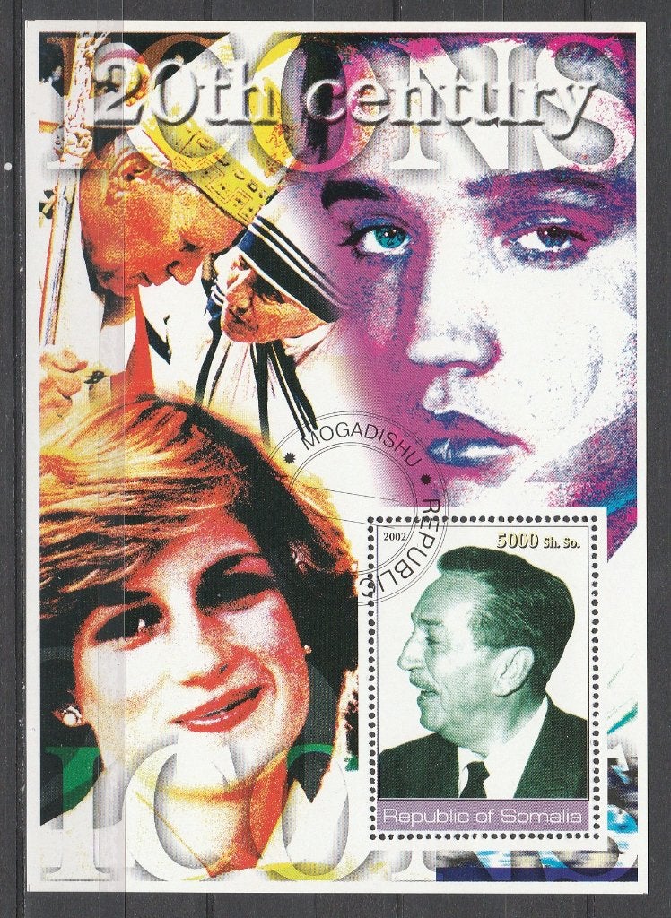 ELVIS PRESLEY en Lady DIANA e.a.= mooi bl. v SOMALIA-726, Ophalen of Verzenden, Gestempeld, Overige thema's