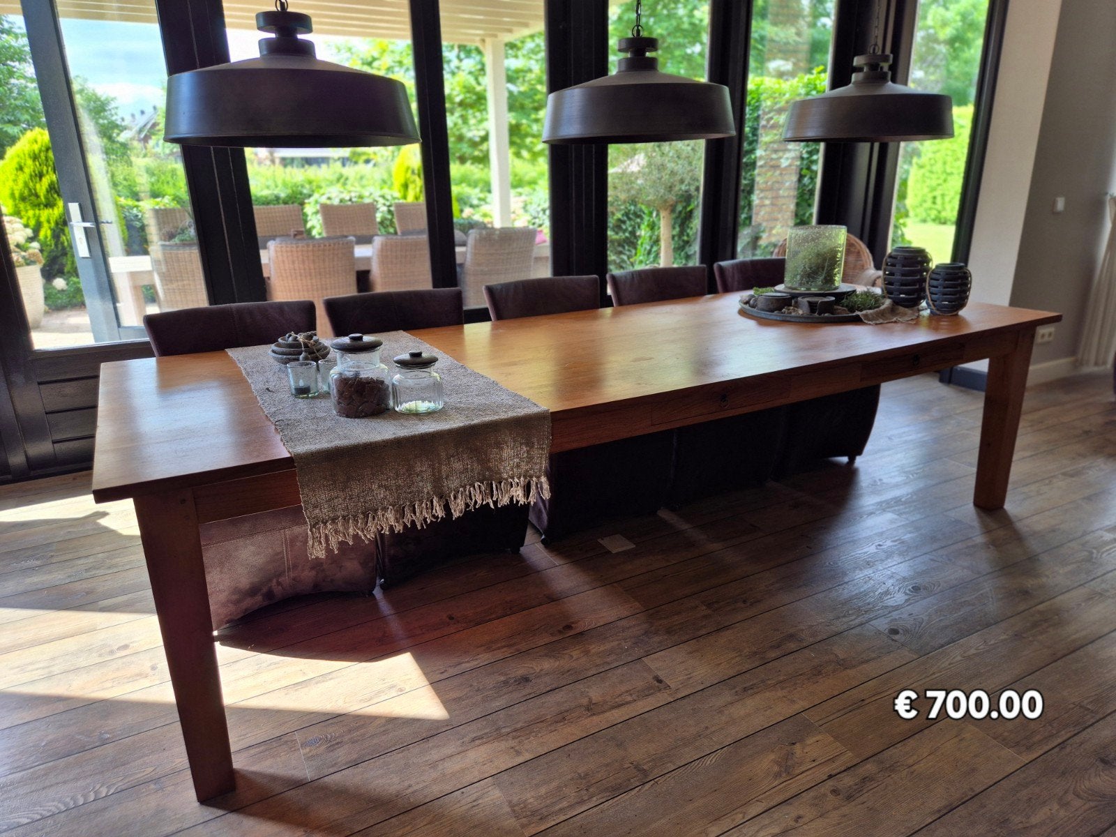 Prachtige teakhouten eettafel met 3 lades - 300x110 cm, Huis en Inrichting, Tafels | Eettafels, Ophalen