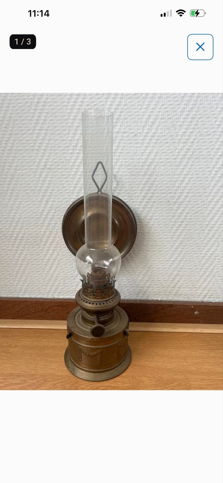 Antieke olielamp / petroleumlamp - messing, Ophalen of Verzenden