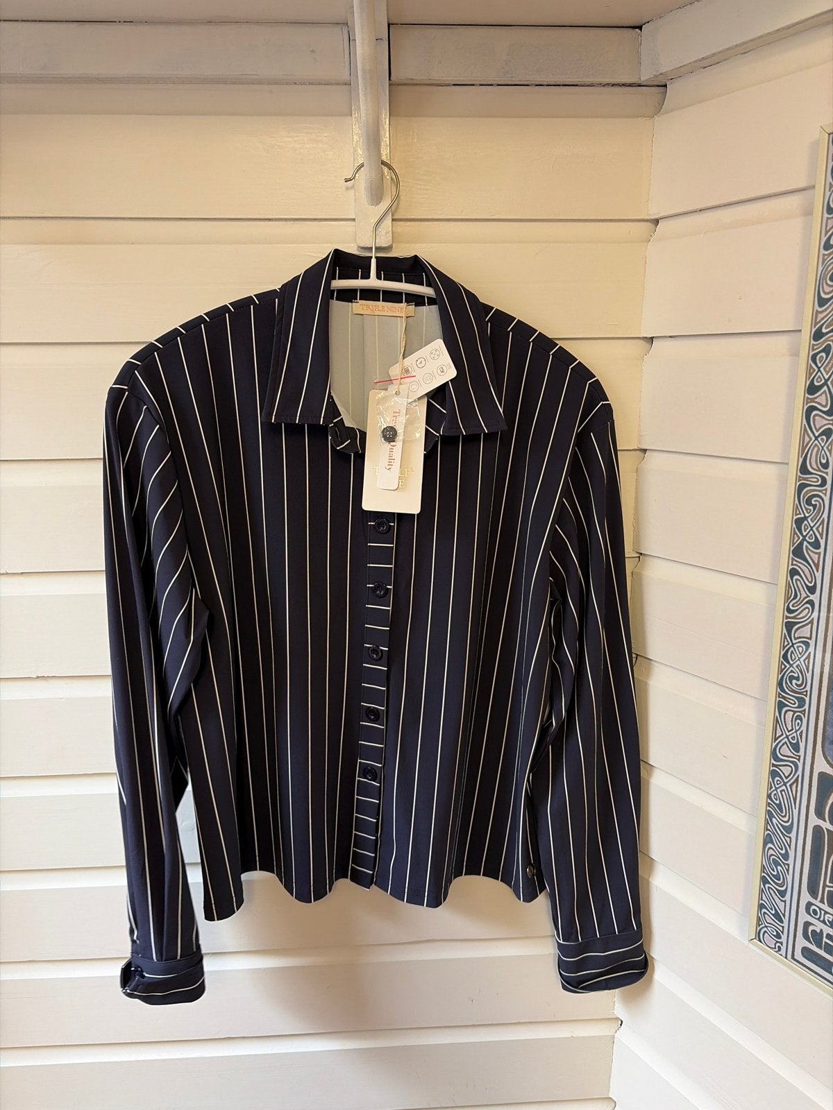 Triple Nine Gestreepte Blouse Navy/Wit Maat L, Ophalen of Verzenden, Nieuw, Maat 42/44 (L), Blauw