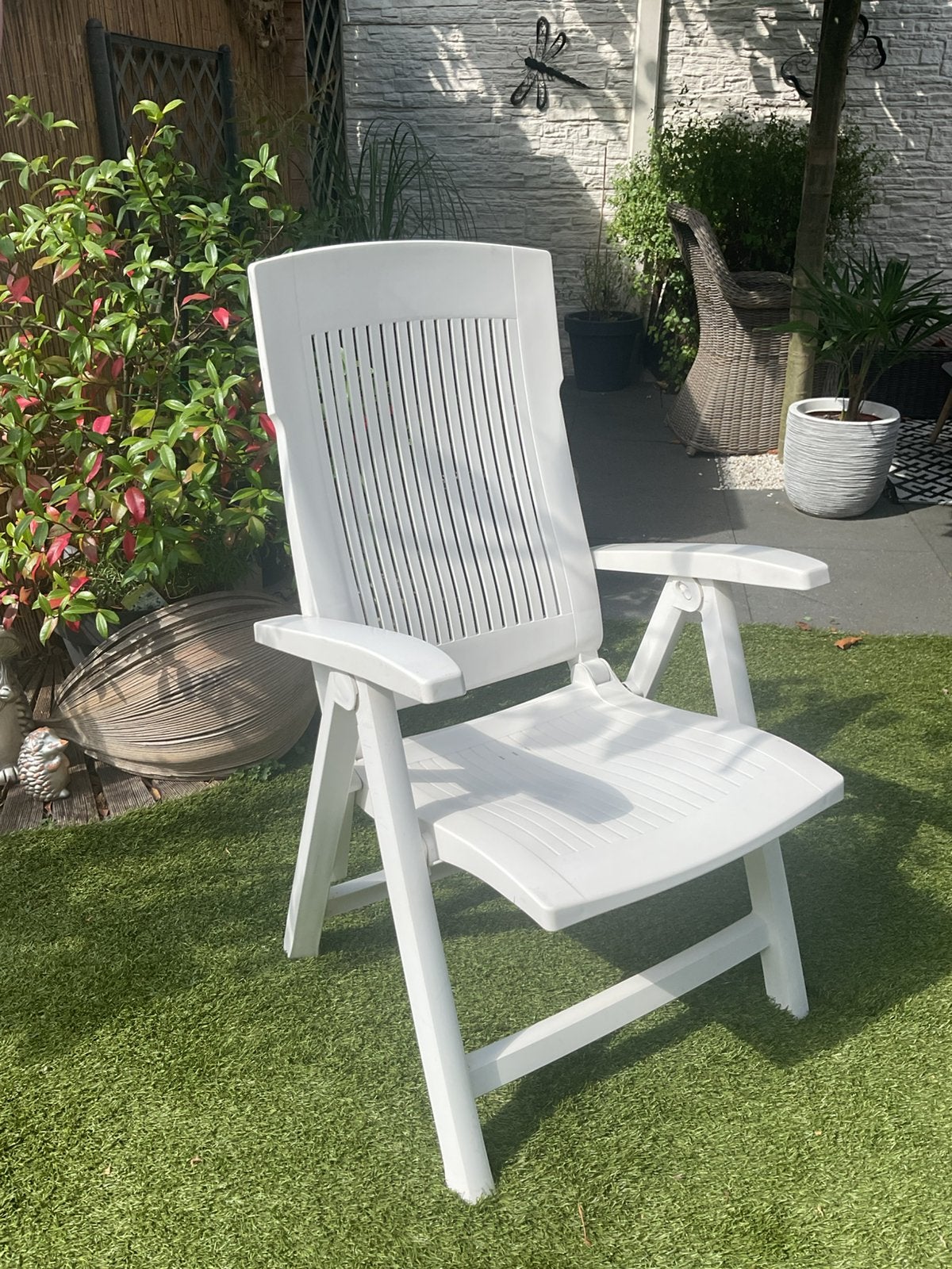 Mooie inklapbare tuinstoel(4 standen)+evt voetenbankje(optie, Tuin en Terras, Ophalen, Gebruikt