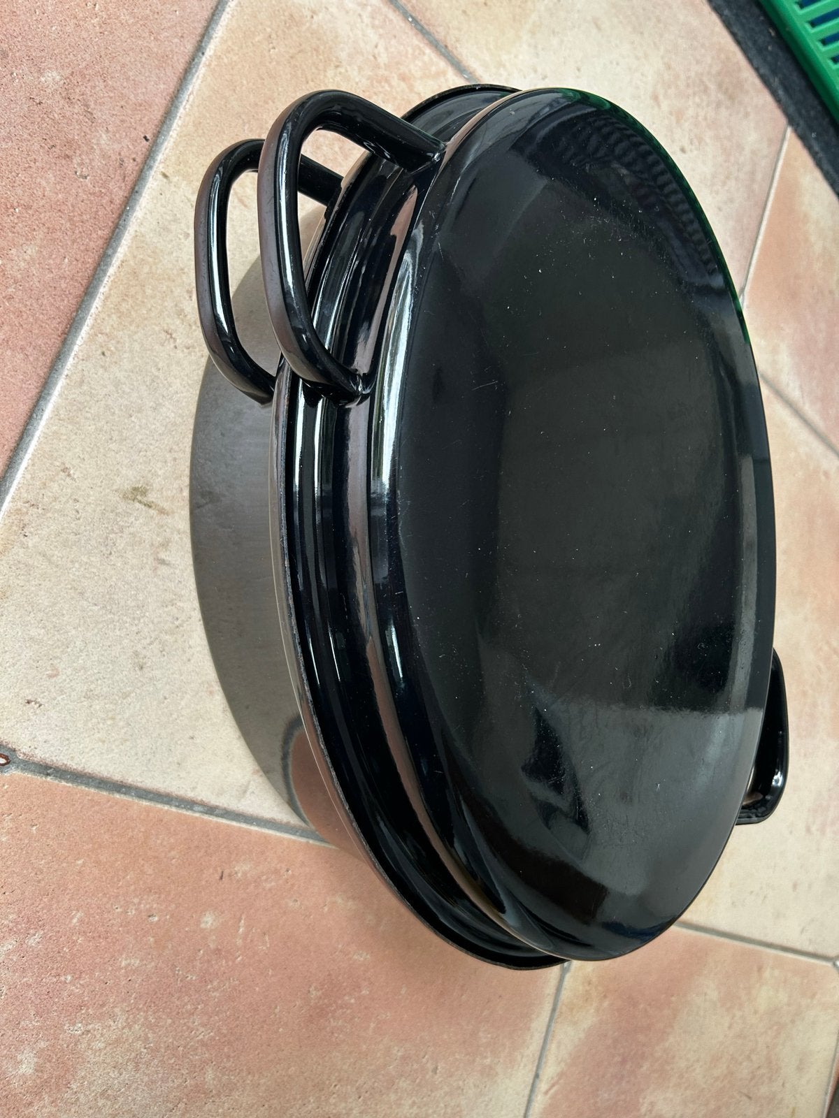 Zwarte emaille braadpannen met deksel, Gebruikt, Braadpan, Met deksel, Ophalen of Verzenden