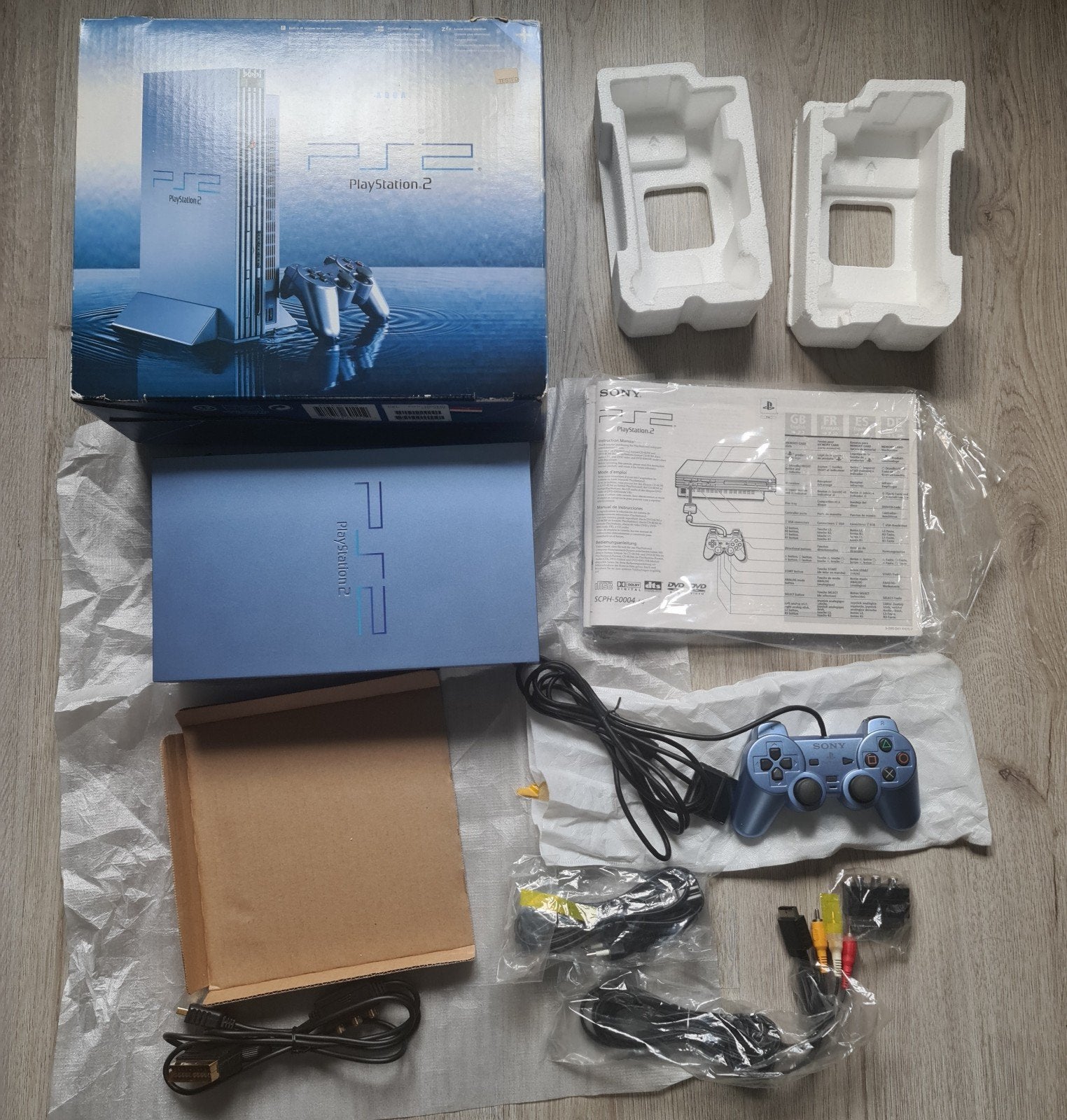 Sony Playstation 2 Aqua compleet met doos, Gebruikt, Overige kleuren, Phat, Ophalen of Verzenden