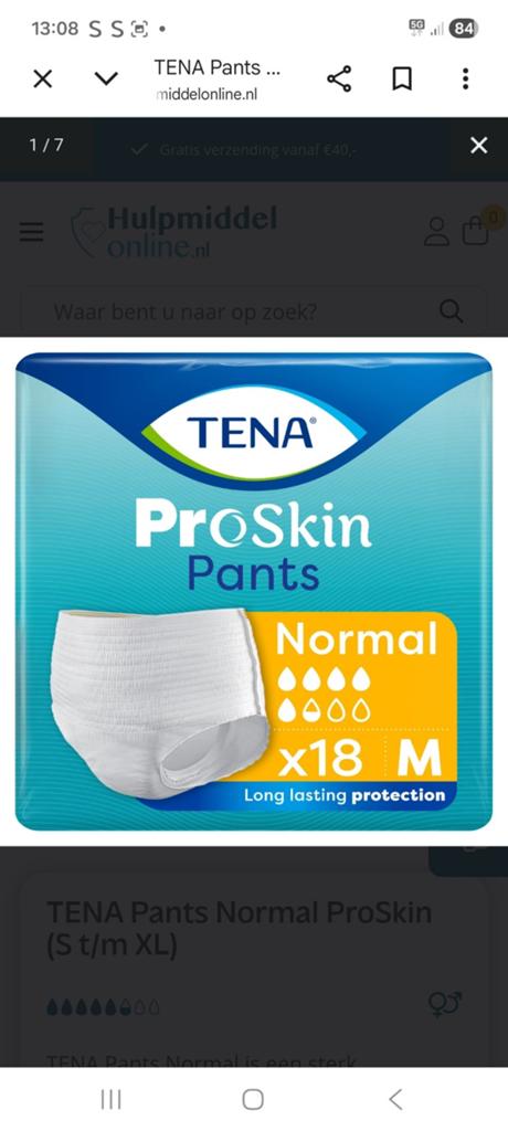 Tena proskin pants maat m, Ophalen of Verzenden
