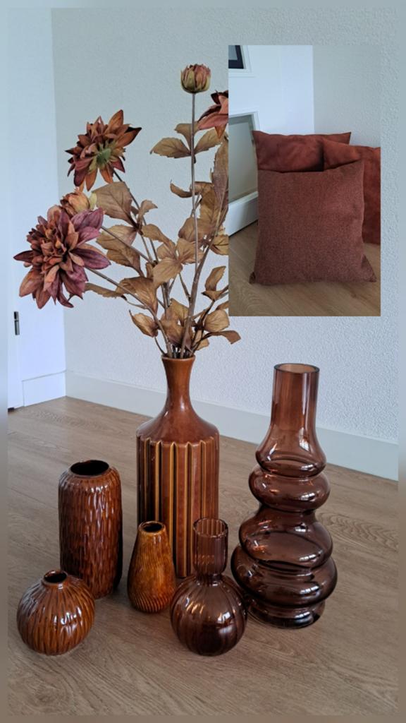 Vazen en sierkussens,  Cognac-kleur,.zijde bloemen, Ophalen, Overige kleuren, Minder dan 50 cm, Glas