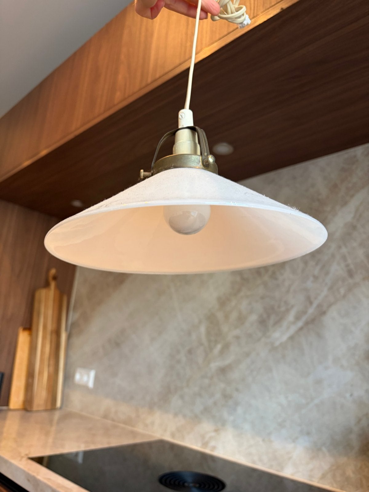 Vintage IKEA hanglamp - Witte glazen kap, Huis en Inrichting, Lampen | Hanglampen, Ophalen, Gebruikt, Glas, E27 (groot)