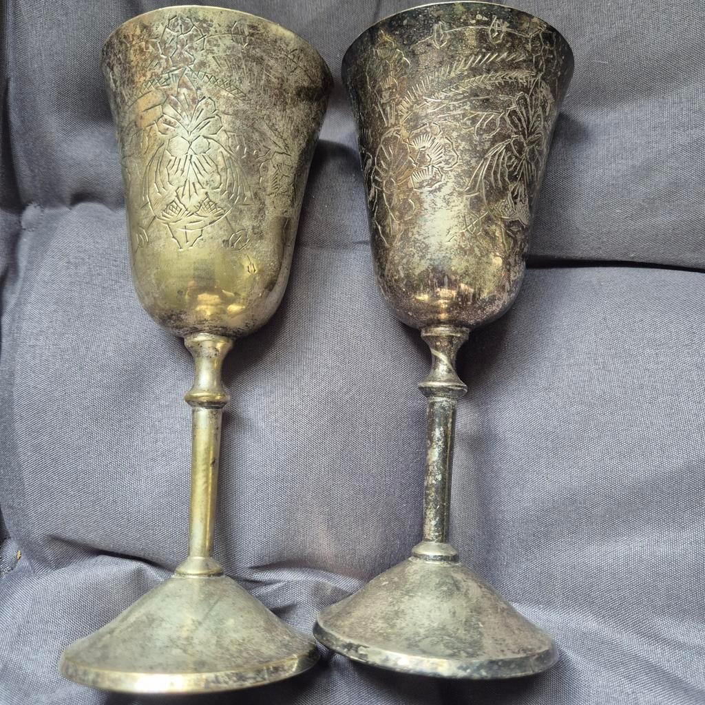 Set van 2 Antieke Zilveren Kelken, Antiek en Kunst, Antiek | Goud en Zilver, Verzenden, Zilver