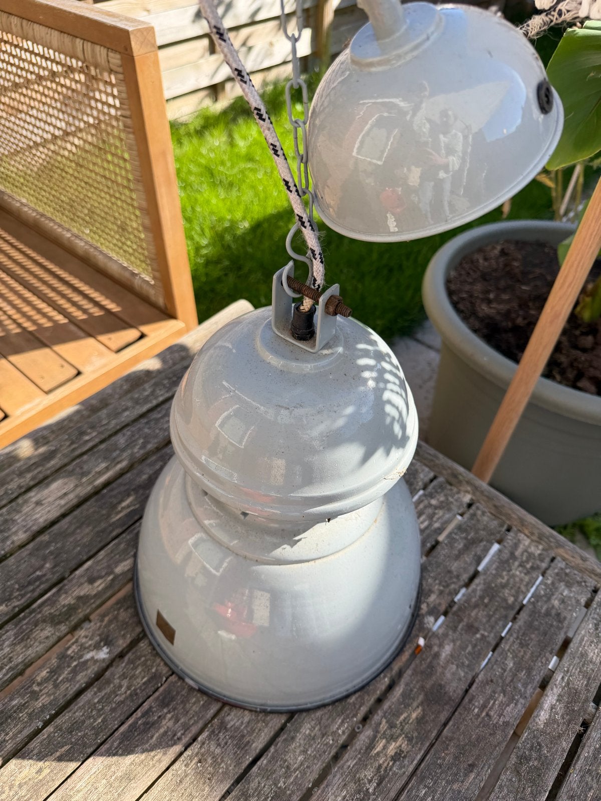 Industriële grijze hanglamp HK living, Huis en Inrichting, Ophalen of Verzenden, Gebruikt, Metaal, E27 (groot)