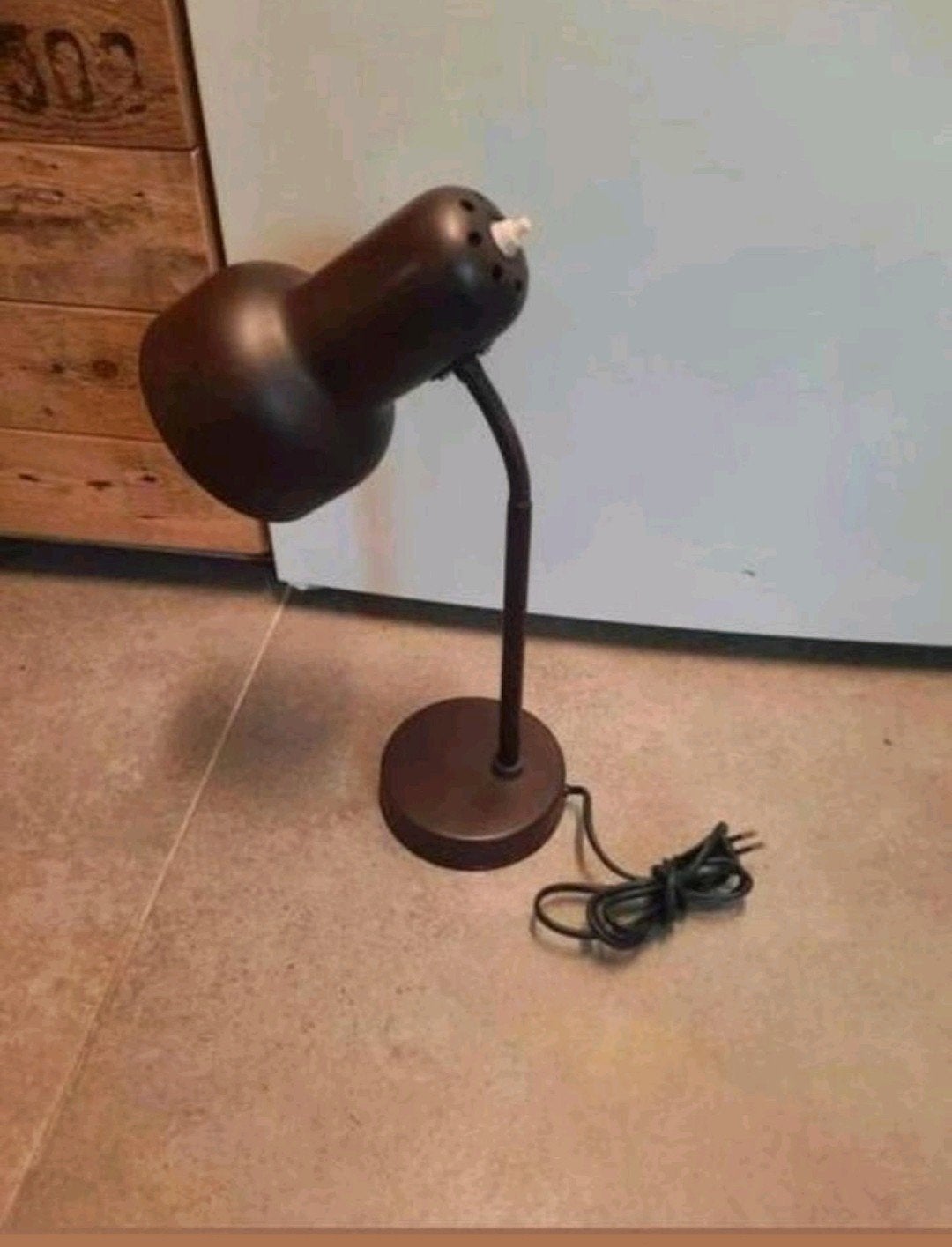 Retro vintage bruin burolampje bedlamp nachtlampje goosenek, Gebruikt, Vintage, Nachtlamp, Ophalen of Verzenden