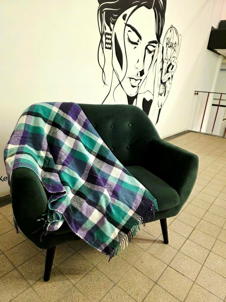 9617: Vintage Plaid Throw Blanket, Ophalen of Verzenden, Gebruikt