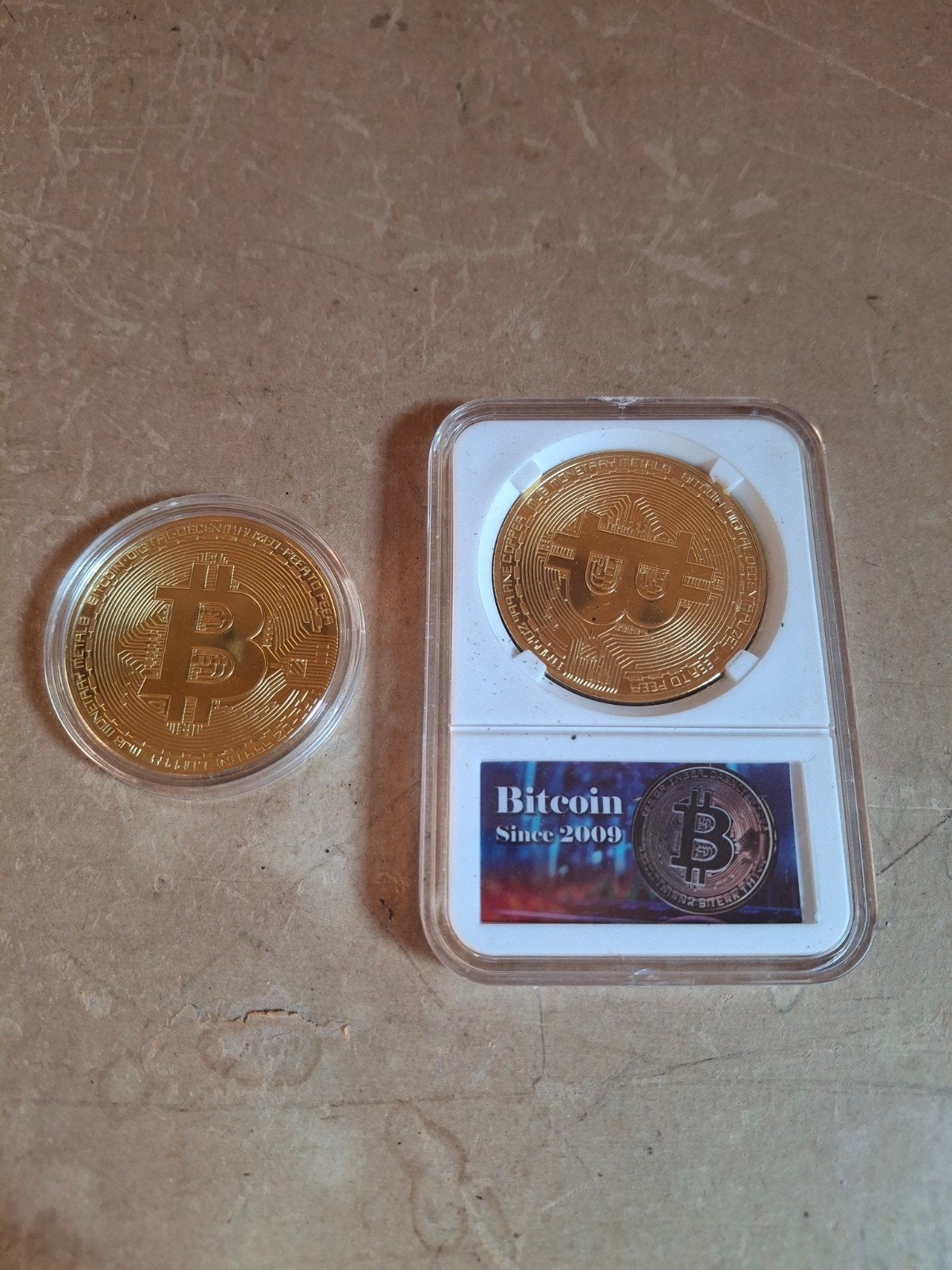 Set van 2 fysieke Bitcoin verzamelmunten, Ophalen of Verzenden