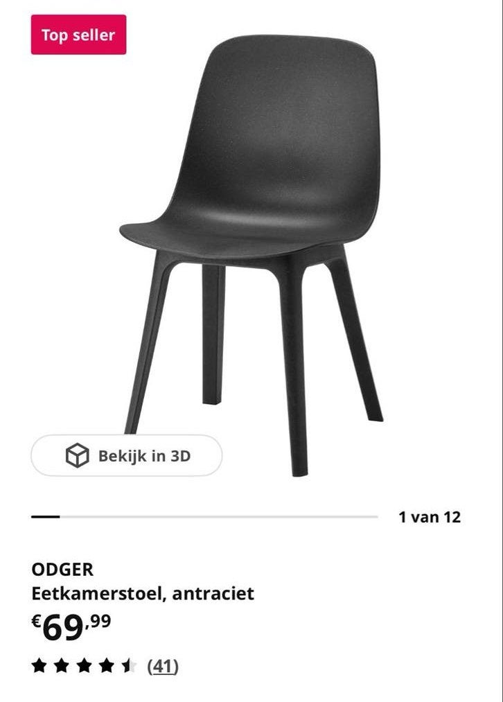 4 stoelen van ODGER, Ophalen, Kunststof, Zwart, Zo goed als nieuw