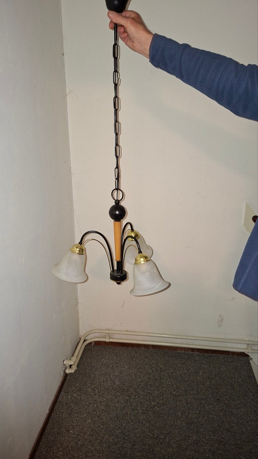 plafonhang lamp met 3 kelkjes, Ophalen, Gebruikt, Glas