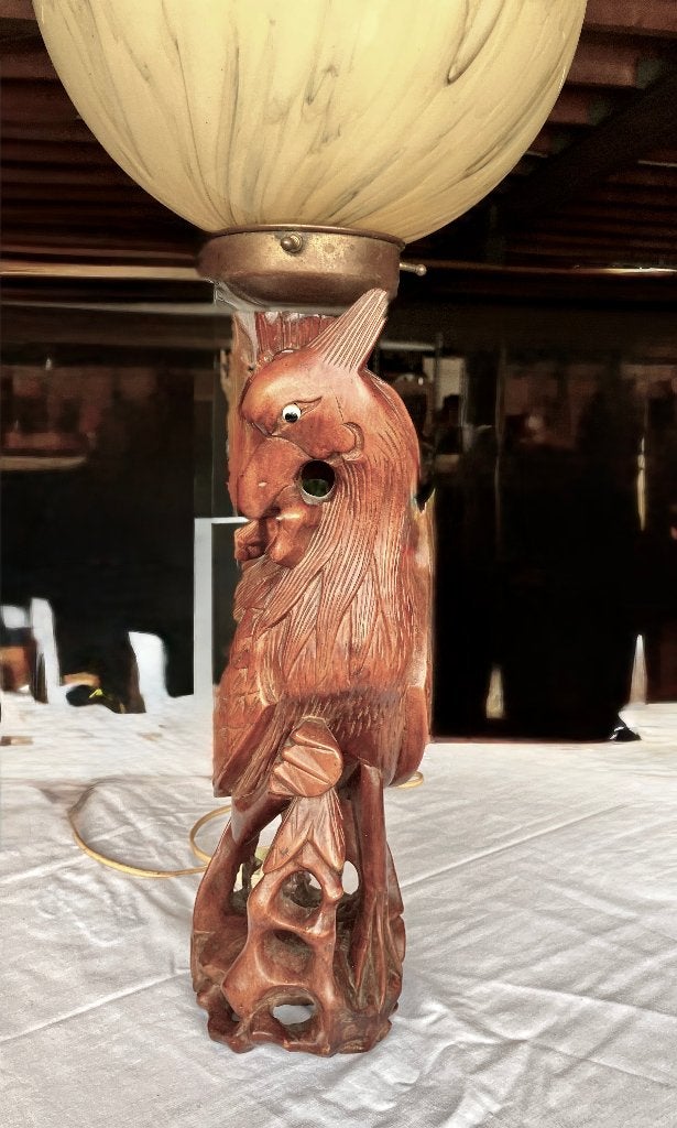 Sculpturale handgesneden vogellamp Art Deco 62 cm, Verzenden