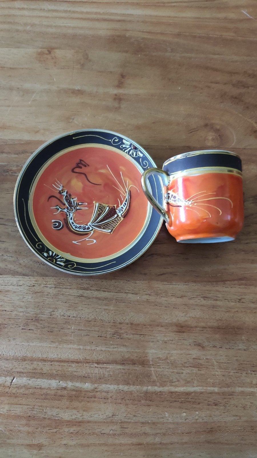 Vintage Japanse Draken Theekop en Schotel - Handgeschilderd, Antiek en Kunst, Ophalen of Verzenden