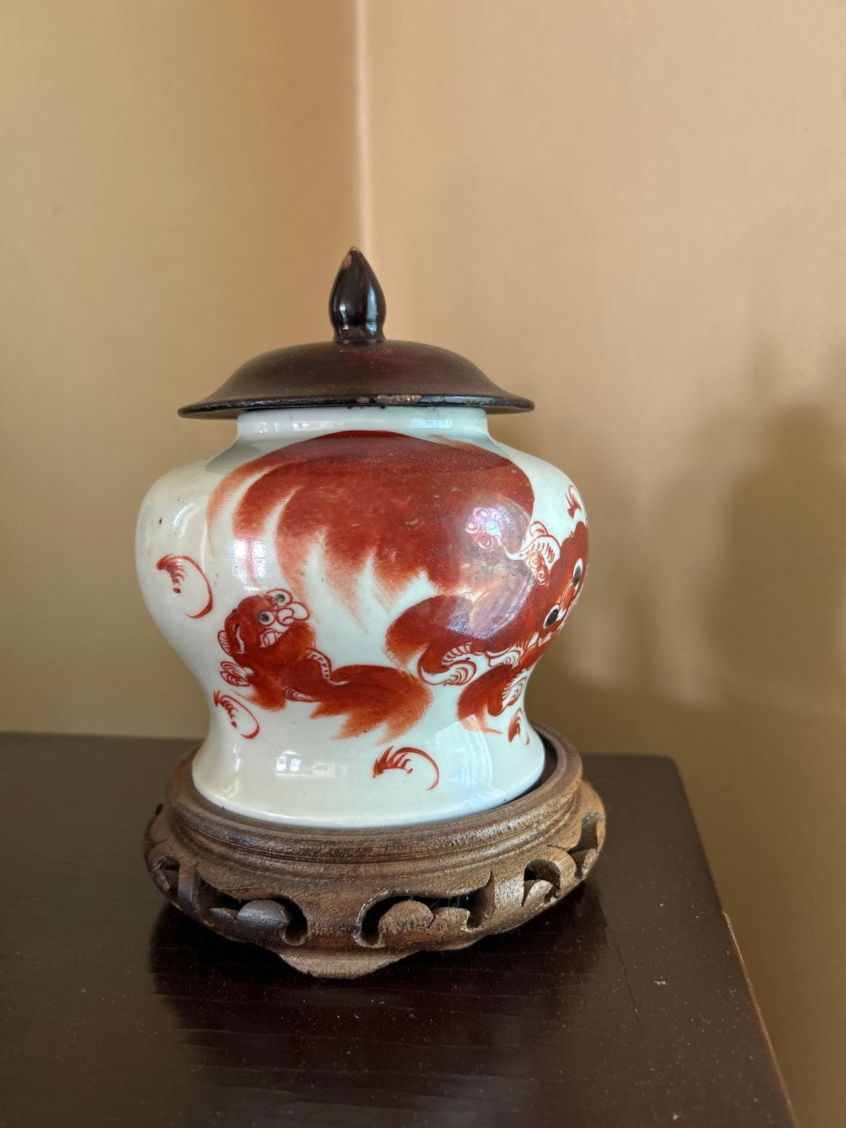 Antieke Chinese gemberpot met rode draken, Antiek en Kunst, Ophalen of Verzenden