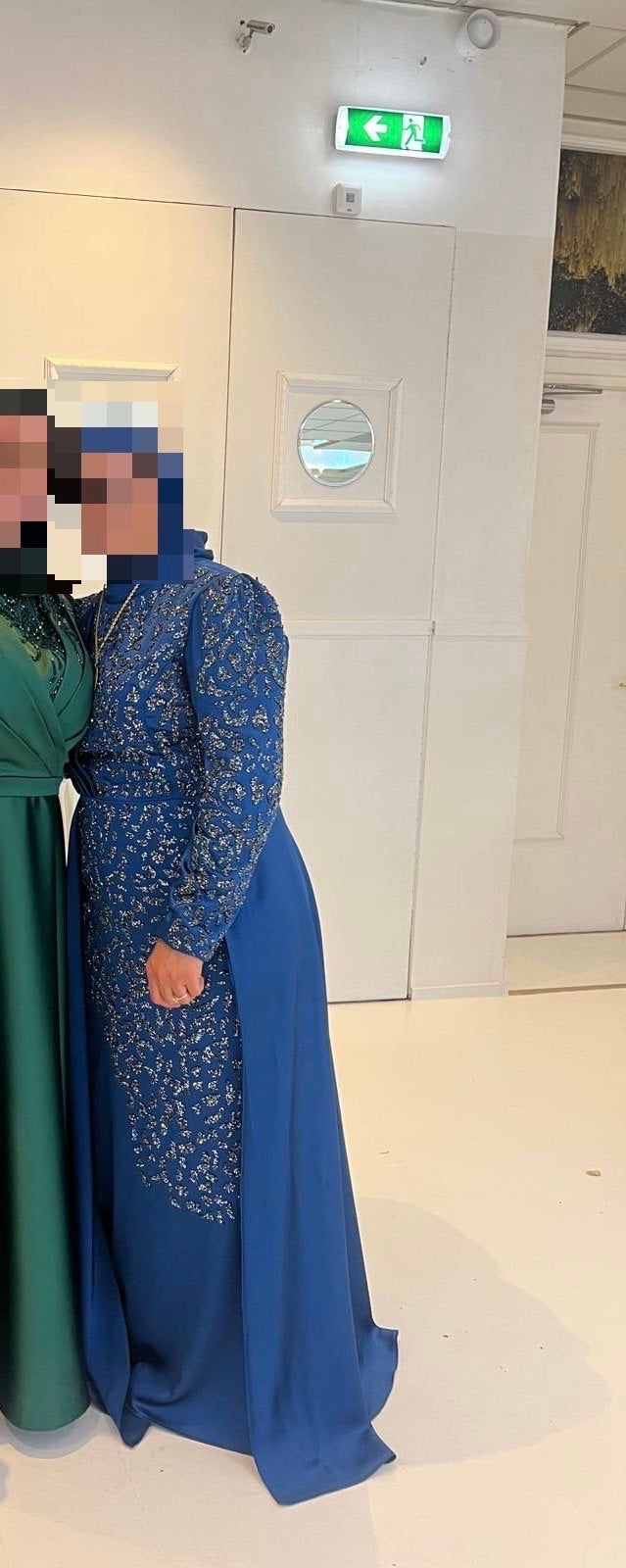 Prachtige blauwe abiye, 1x gedragen, maat 48, Galajurk, Blauw, Maat 46/48 (XL) of groter, Ophalen of Verzenden