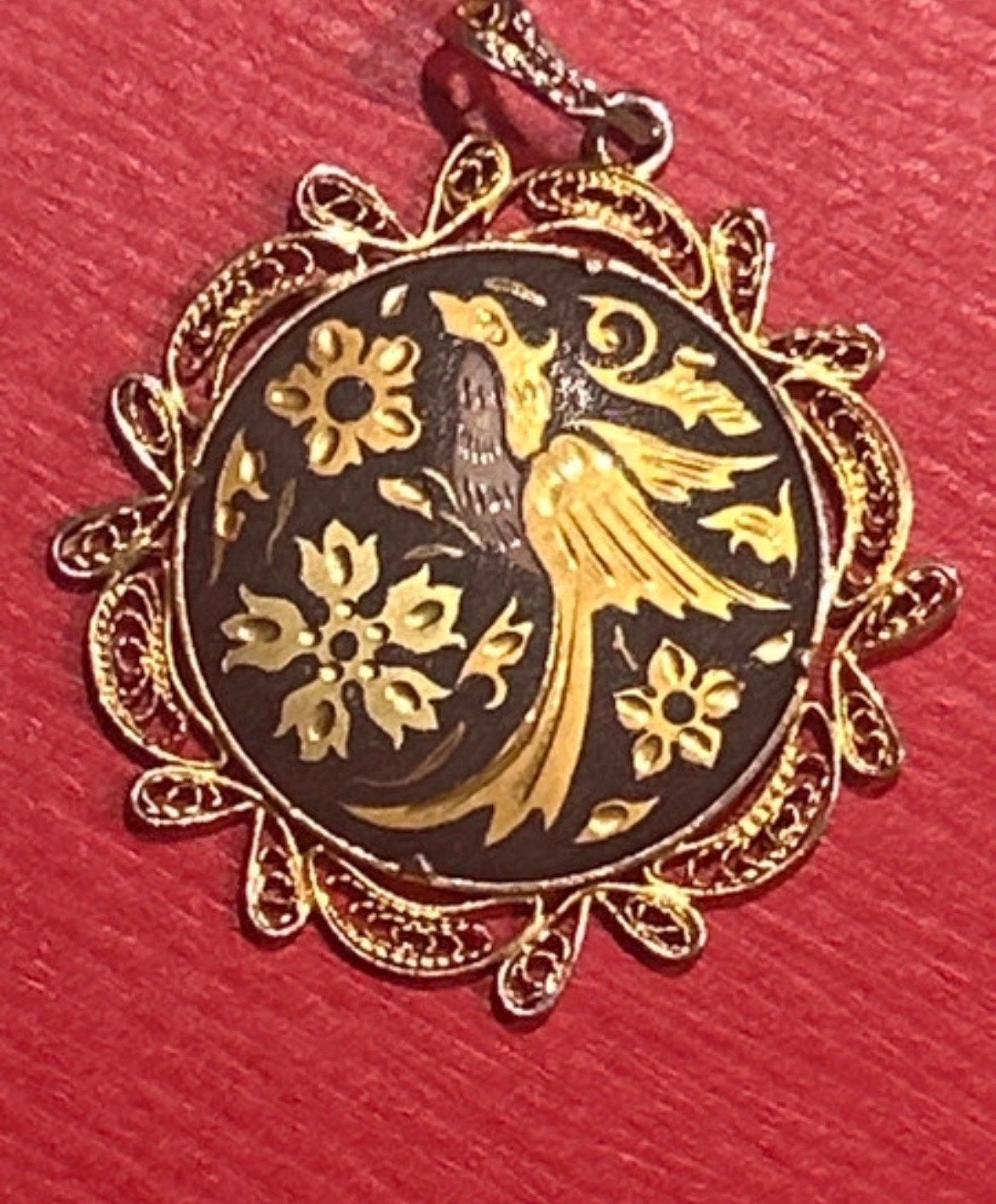 Vintage  Spaans Damascene Hanger 24k goud ingelegd, Overige materialen, Gebruikt, Verzenden, Bloem of Plant