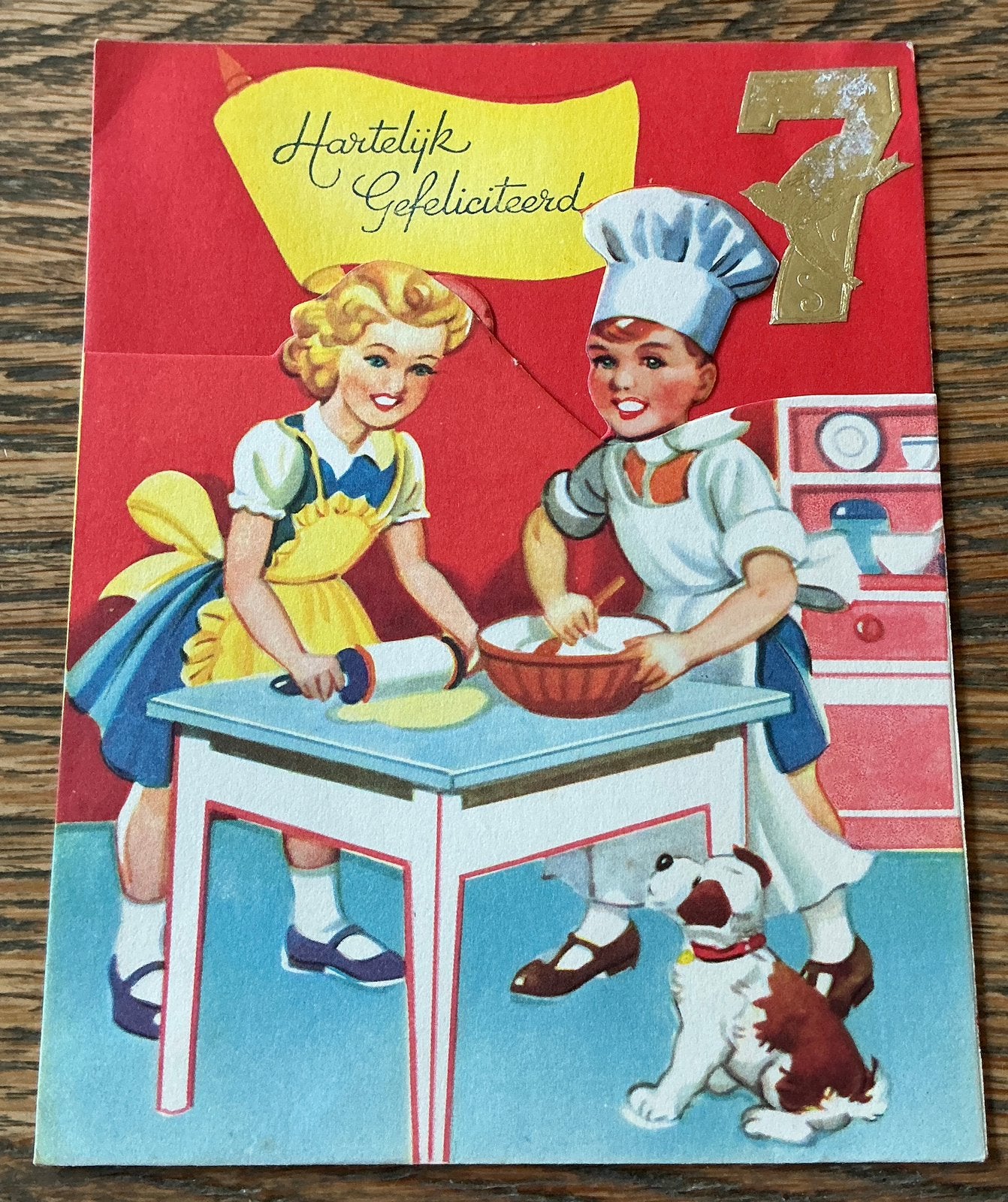 Oude Vintage kaart meisje en jongen keuken bakkersmuts 1950, Verzamelen, Ophalen of Verzenden, 1940 tot 1960, Kinderen