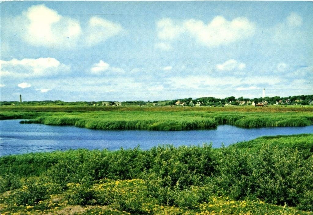 Schiermonnikoog, Westerplas met gezicht op het dorp - gelope, Ophalen of Verzenden, 1960 tot 1980, Gelopen, Friesland