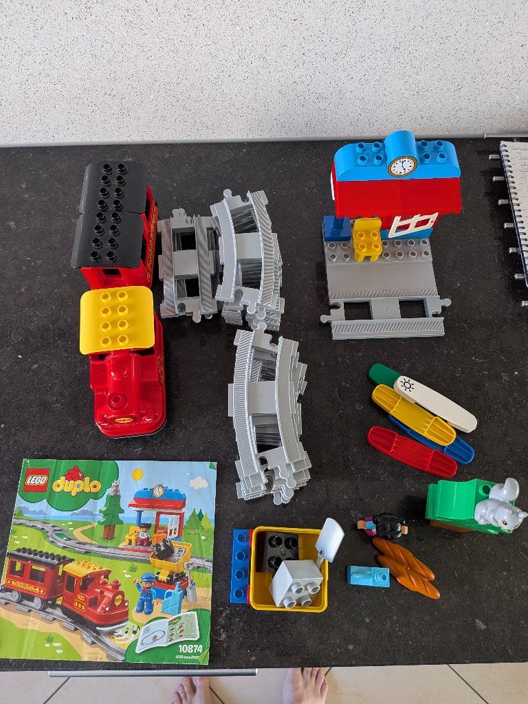 Lego Duplo Stoomtrein 10874 met rails en accessoires, Gebruikt, Overige thema's, Overige typen, Ophalen of Verzenden