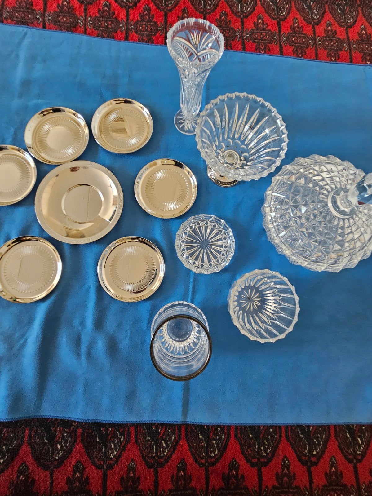 Kristallen en verzilverde schalen en onderzetters, Antiek en Kunst, Antiek | Glas en Kristal, Ophalen