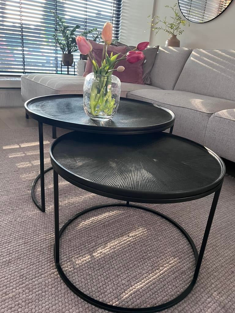 Salontafel set zwart metaal, Huis en Inrichting, Tafels | Salontafels, Ophalen, 50 tot 100 cm, Rond, 50 tot 100 cm