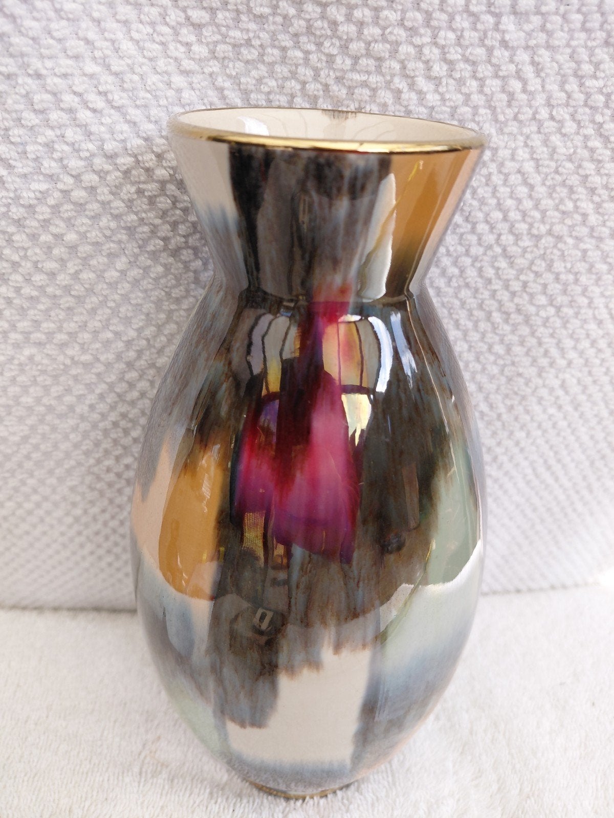 Kleurrijke keramische vaas met gouden rand, Ophalen of Verzenden