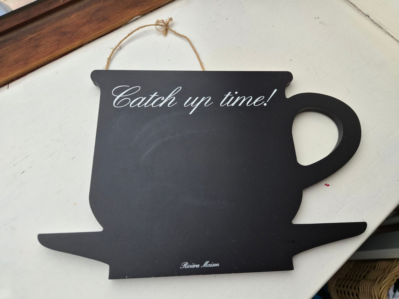 Riviera Maison Krijtbord Kopje 'Catch up time!', Huis en Inrichting, Hout, Zwart, Ophalen of Verzenden, Landelijk