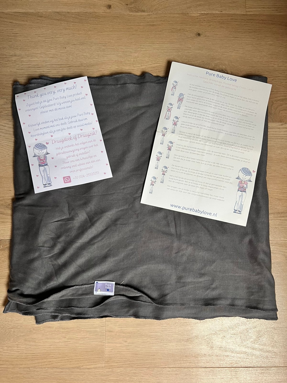 Draagdoek pure baby love grijs, Ophalen of Verzenden, Gebruikt, Draagdoek, Overige merken