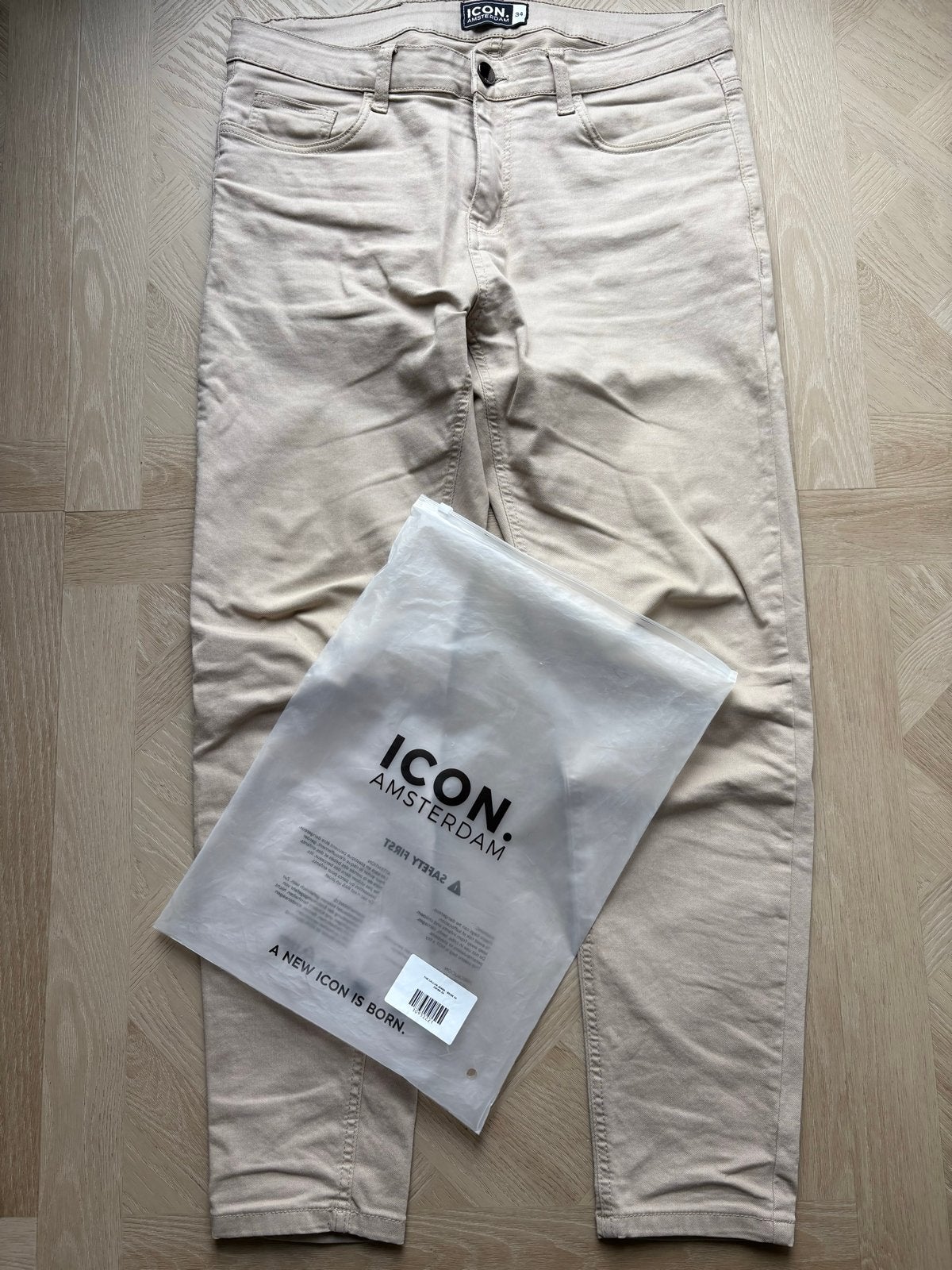 ICON Amsterdam Callum skinny jeans beige W34, Kleding | Heren, Verzenden, Zo goed als nieuw, Overige kleuren, W33 - W34 (confectie 48/50)