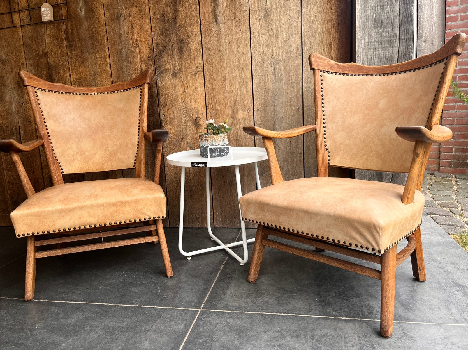 2 Mid-Century Eiken Fauteuils 1959[Amsterdamse School-stijl], Antiek en Kunst, Ophalen