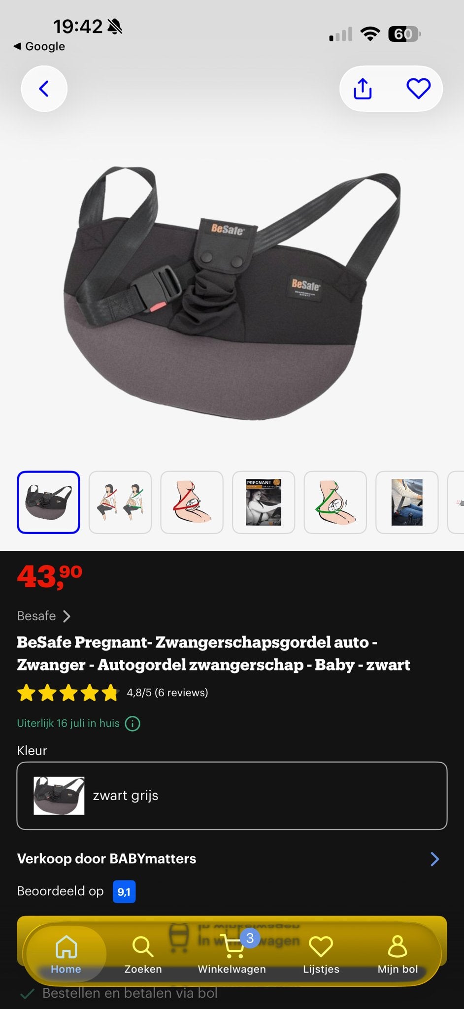 BeSafe zwangerschapsgordel - Zo goed als nieuw, Ophalen of Verzenden, Zo goed als nieuw, Overige merken, Autogordel